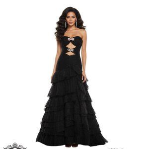 Portia & Scarlett Formal Mermaid Gown Women 4 Black Strapless Ruffle Dress NWT